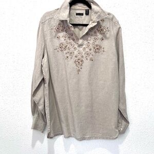 Structure Linen pull over long sleeves‎ shirt M